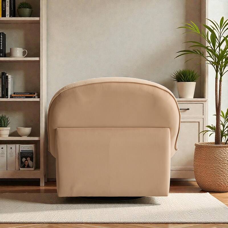 Swivel Accent Chair with 360 Degree Metal Base, Velvet Upholstered Pumpkin Chair for Living Room Bedroom