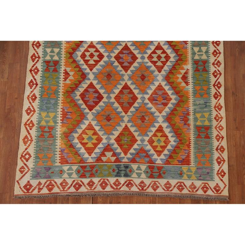 Hand Woven Oriental 100% Wool Carpet Southwestern Geometric Multi-Colored Kilim Area Rug - 6' 5'' X 5' 0''