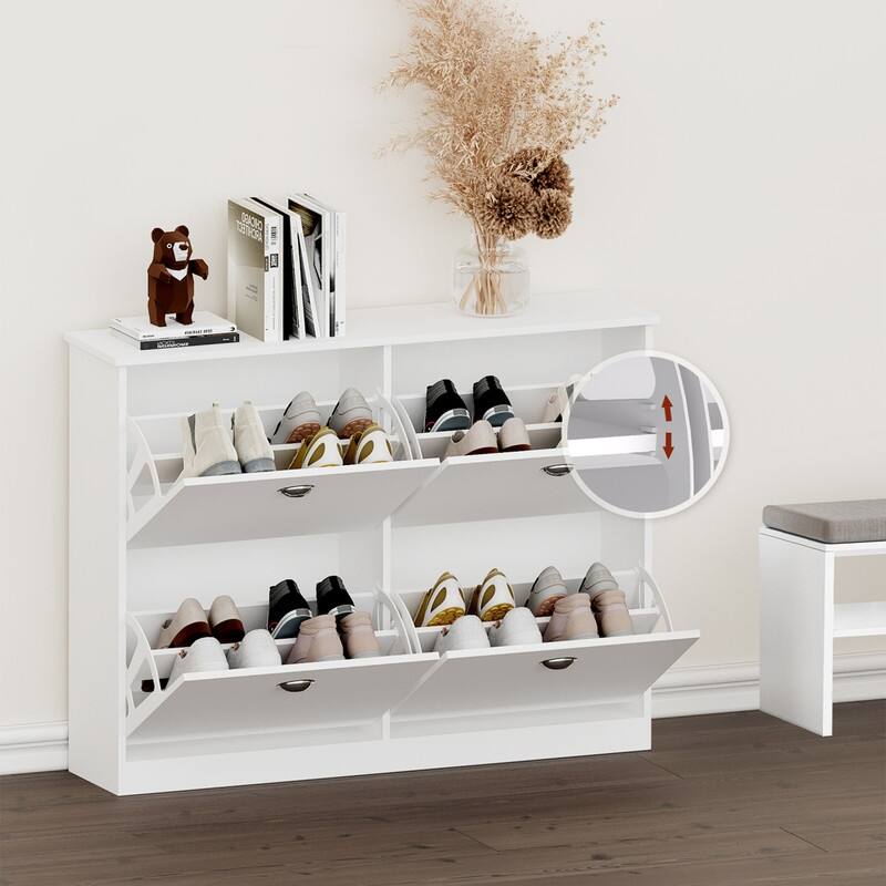 Slim 4 Drawer Shoe Cabinet,Space Saving Storage for Entryway, Hallway and Bedroom (Natural Wood) - White