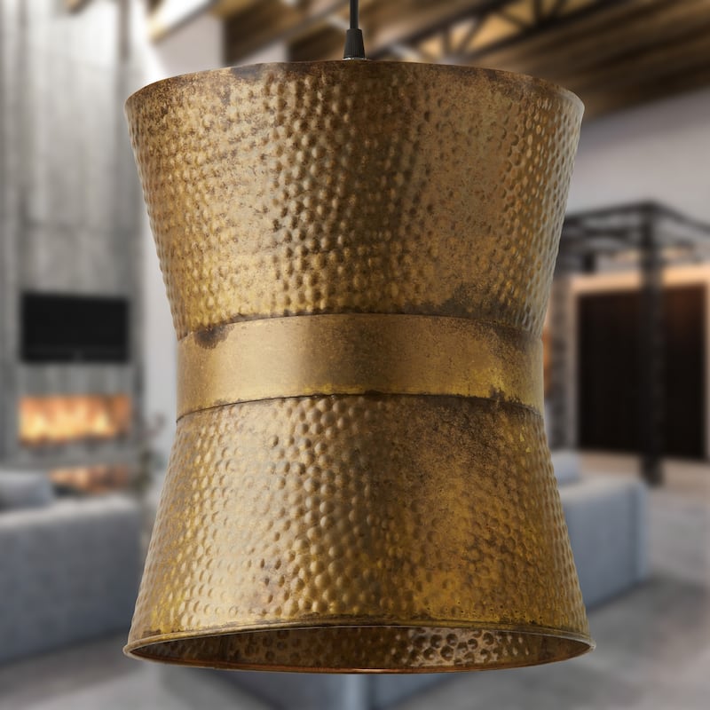 Lyra River of Goods Antique Gold Metal Pendant Light with Adjustable Hanging Cord - 11.75" x 11.75" x 16/81"