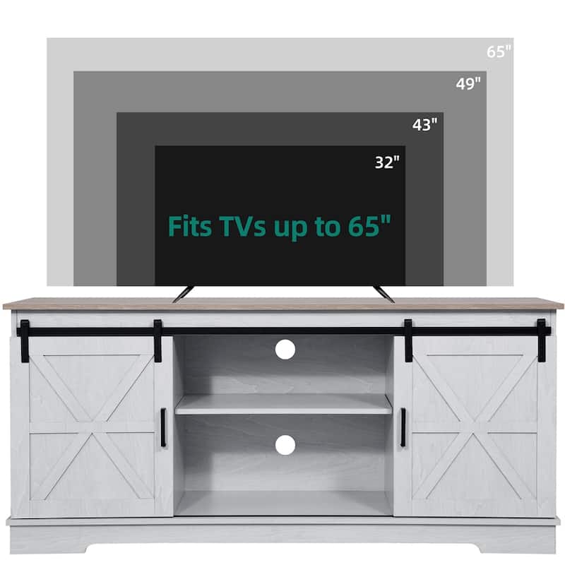 Evelynn TV Stand Sliding Barn Door Farmhouse Wood Entertainment Center for TVs Up to 65" White