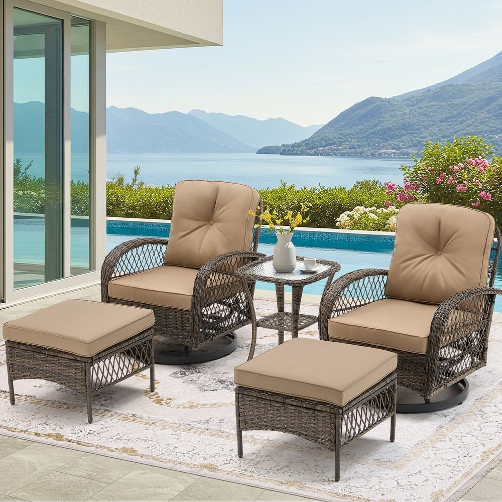 360° Swivel Rocking Patio Chairs Set with Thick Cushions & Tempered Glass Table | Indoor Living Room / Balcony| 3/5-Piece