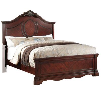 Arched Crown Top California King Bed with Oval Rope Molding, Cherry Brown