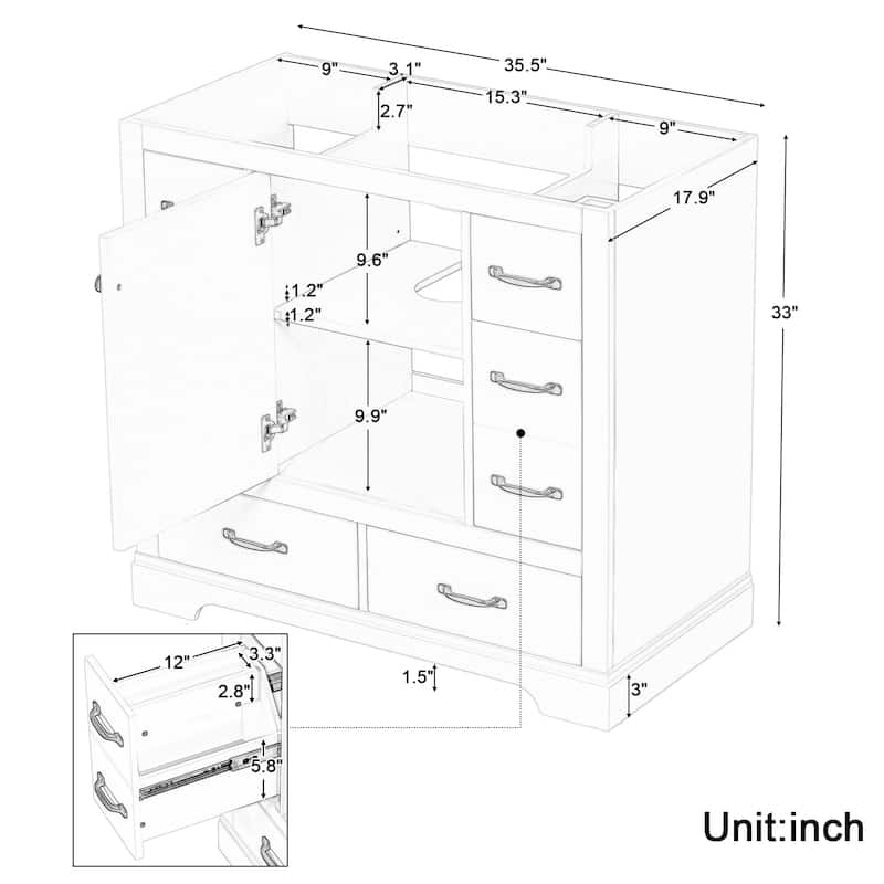 36" Bathroom Vanity without Sink