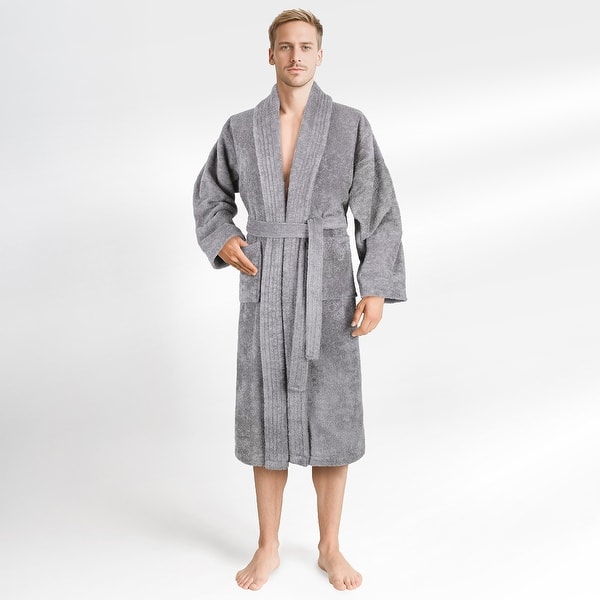 slide 2 of 10, American Soft Linen Cotton Turkish Bathrobes Soft Absorbent Men Robes 2X-Large - Light Grey