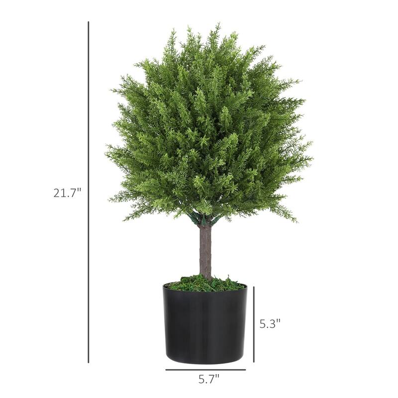 Set of 2 Green Artificial Cedar Plants with Cement Base for Indoor and Outdoor Home Office Decoration 21.7 Inch - 5.7" x 21.7"