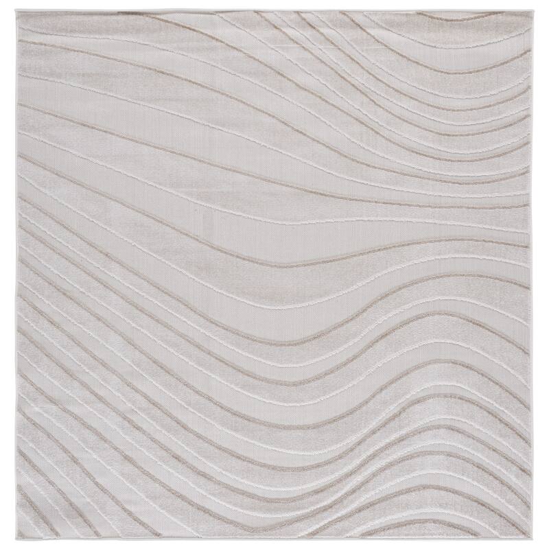 SAFAVIEH Stella Ozra Washable Indoor/Outdoor Rug - Weather Resistant & Easy Cleaning - 6'7" Square - Ivory/Beige