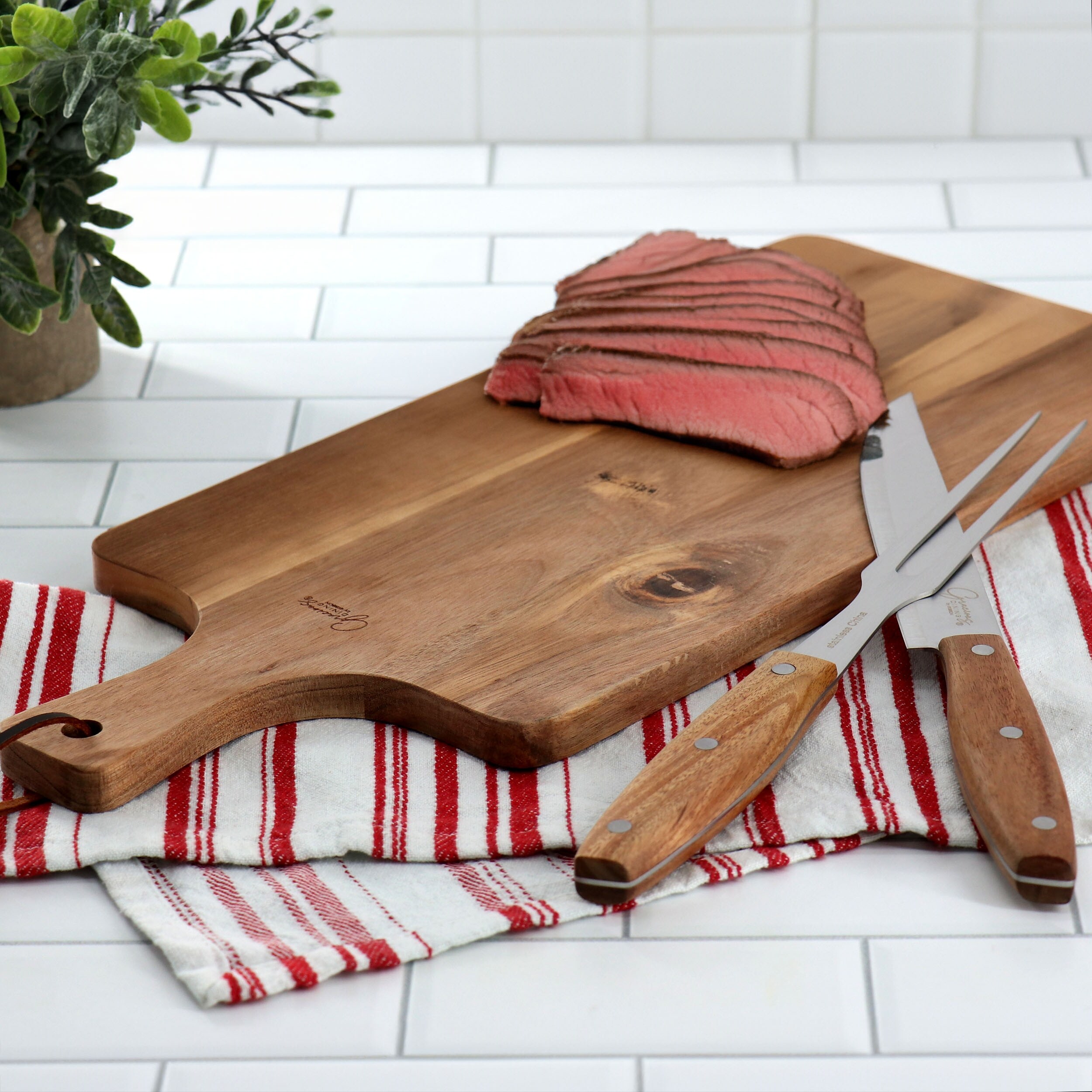 Gibson Elite Piece Acacia Wood Serving Board with Carving Knife