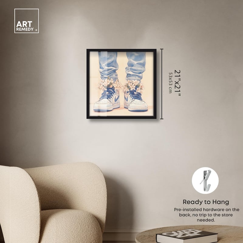 Gentle Blue Sneakers and Flowers Shadowbox by Art Remedy