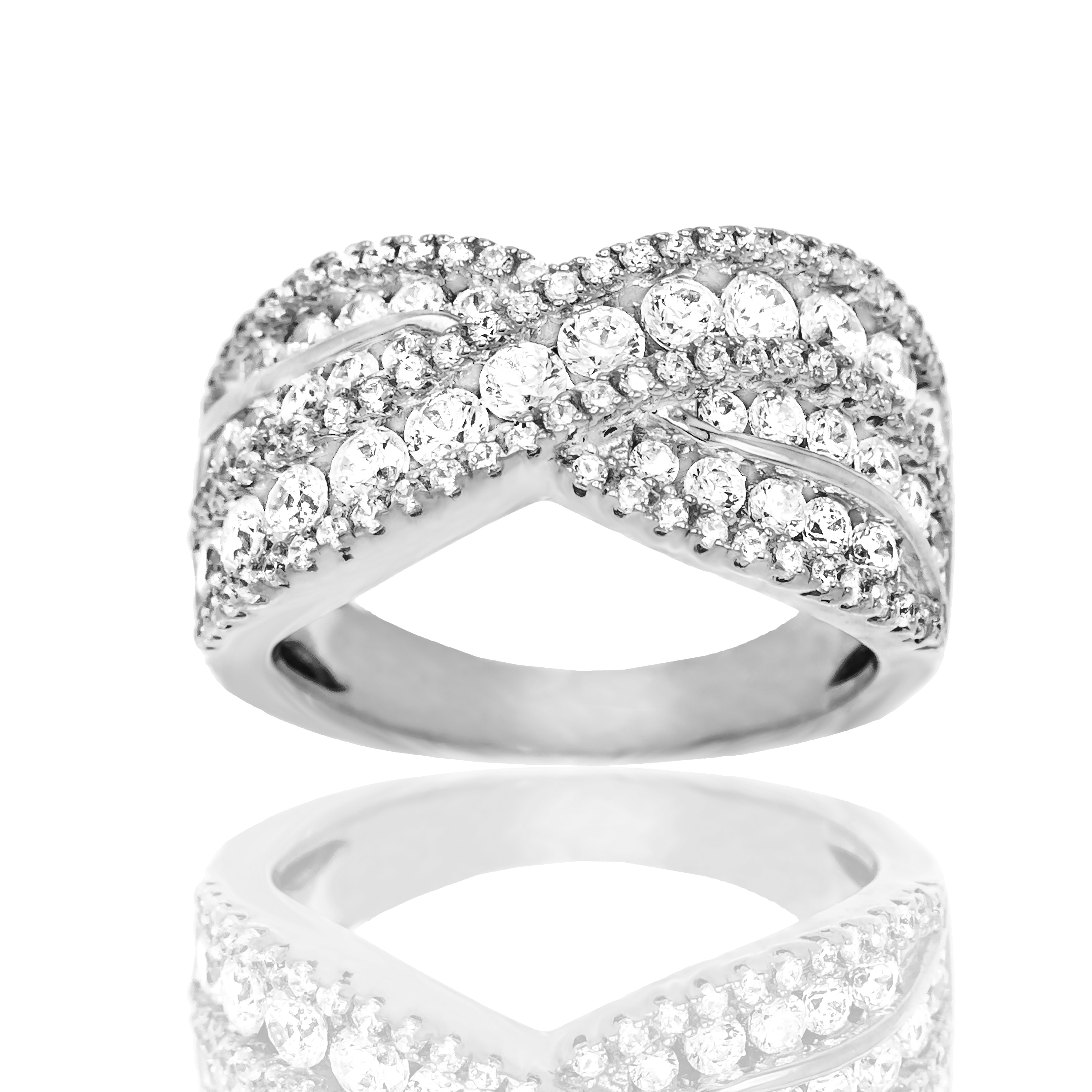 Sterling Silver 925 Cross Style Ring Set With Cubic Stones Size Q Sterling Silver 925 Cross Style Ring Set With Cubic Stones Size Q