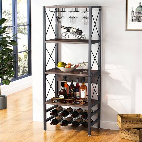 Freestanding Wine Bakers Rack with Glass Holder and Wine Storage