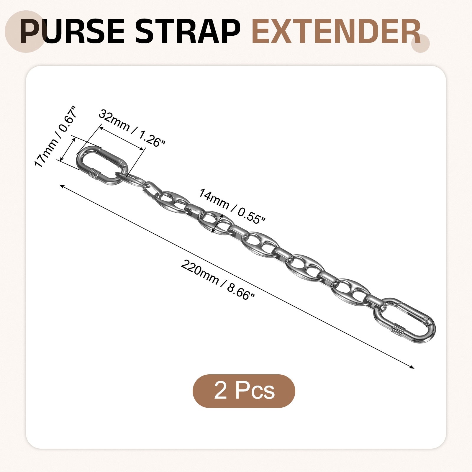 Purse Strap Extender, Metal Bag Replacement Handbag Chain with Spring Buckle, Flat Style