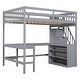preview thumbnail 6 of 9, Full Loft Bed w/Built-in Desk & Storage Shelves,Storage Staircase,Grey