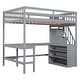 preview thumbnail 6 of 32, Full Size Loft Bed with Built-in L Shaped Desk & 3 Storage Shelves, Wooden Bedframe w/Storage Stairs & Full-Length Guardrail