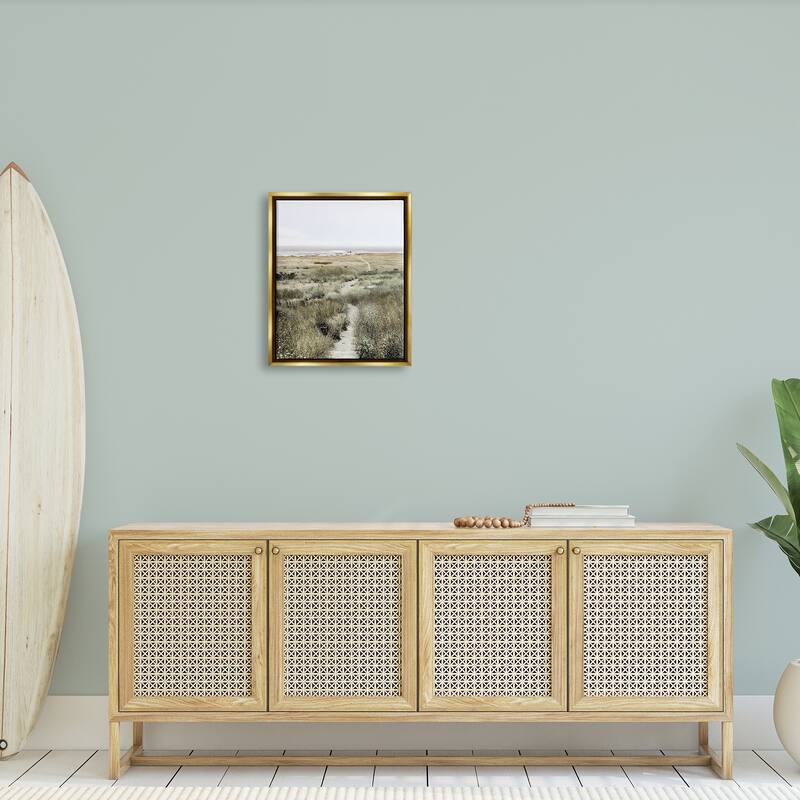 Stupell Distant Shoreline Grassy Beach Path Cloudy Horizon Floater Frame - Green