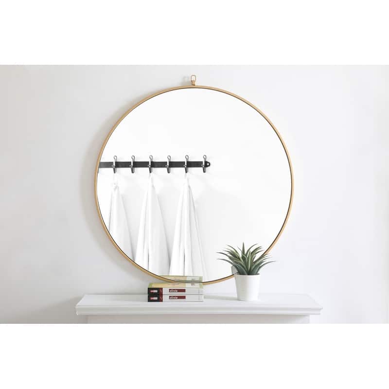 Strick & Bolton Patti Metal 36-inch Round Mirror with Decorative Hook