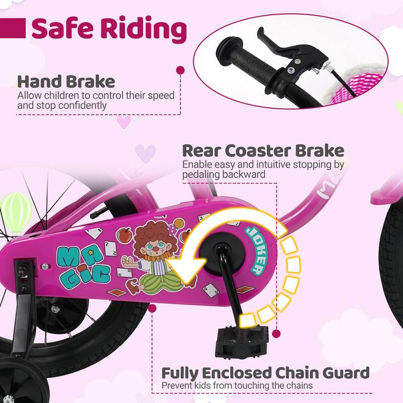 Costway 12”/14”/16”/18” Kids Bike with Training Wheels, Basket, Hand & - See Details