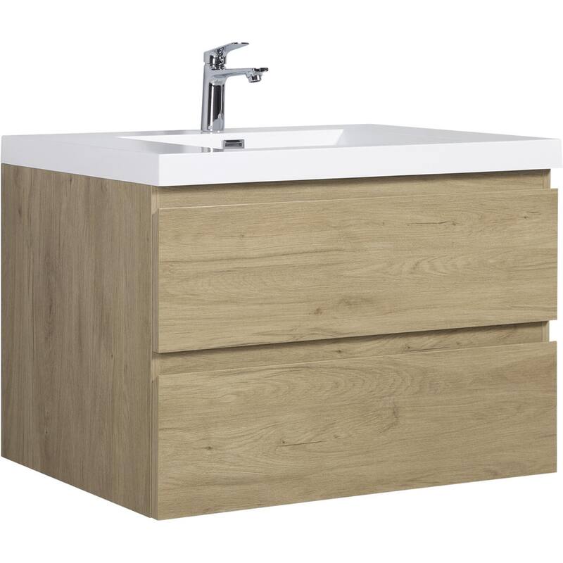 Modern Wall-Mounted Bathroom Vanity with White Solid Surface Top