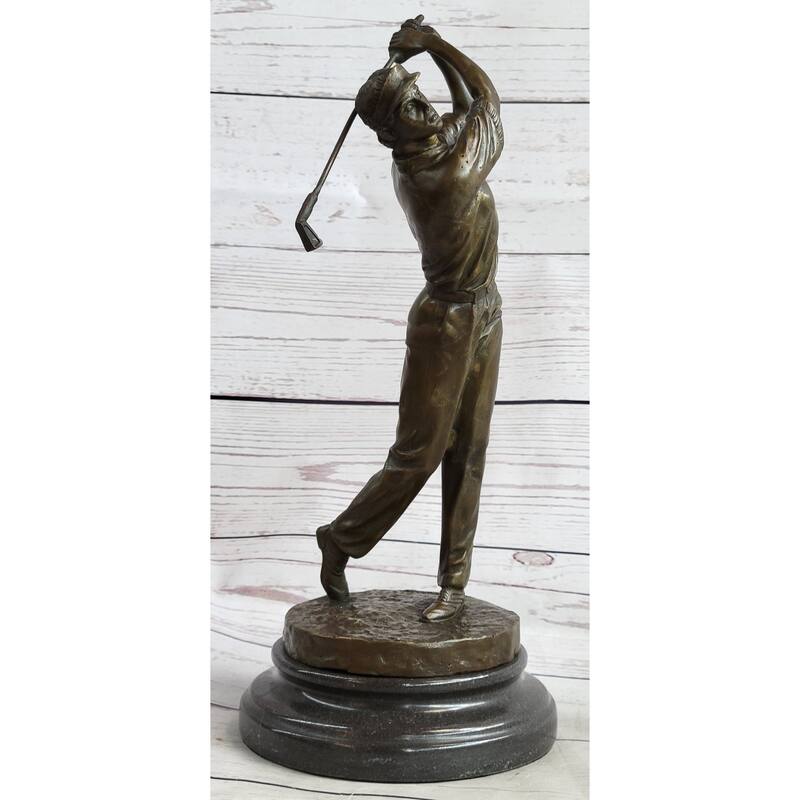 Golf Dad Golfer Golfing Man Bronze Sculpture Statue Figure Country Club Decor Marble Base