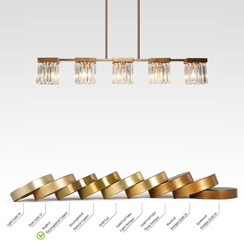 Diore Modern 5-Light Crystal Chandelier 40 in Linear Glam Brass Kitchen Island Light - L 40.2" x H 70" Max