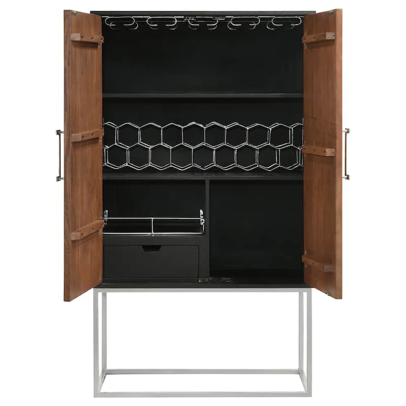 Borman Walnut and Black 2-door Home Bar Cabinet Wine Storage