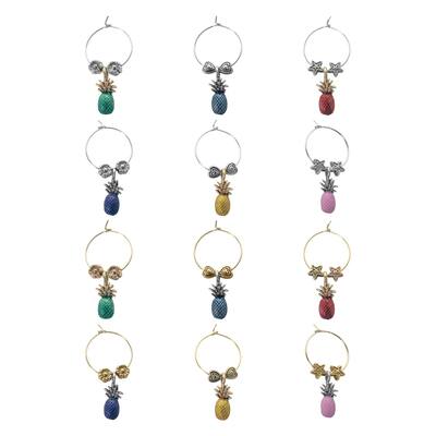Wine Things 12-Piece Wine Charms/Wine Glass Tags/Drink Markers for Stem Glasses, Wine Tasting Party (Pineapple)