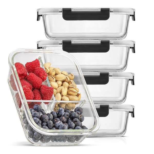 slide 2 of 4, JoyJolt 3-Sectional Glass Food Storage Containers with Airtight Lids - Set of 5 - Set of 3 Clear/Black