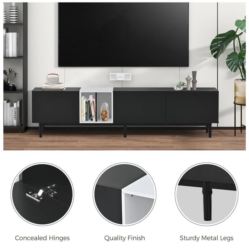 3 Doors TV Stand for TVs Up to 80", Flat Screen TV Console Media Cabinet with Large Storage Cabinet, Home Entertainment Center
