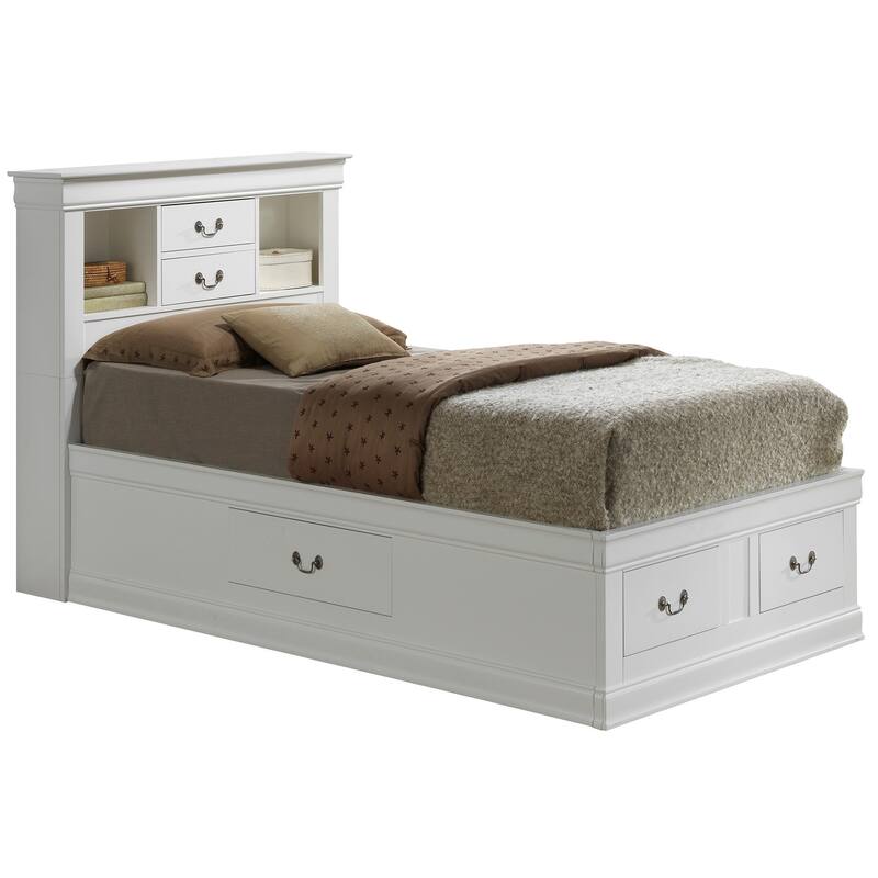 Twin Platform Bed with Drawers and Shelves - 84" - White