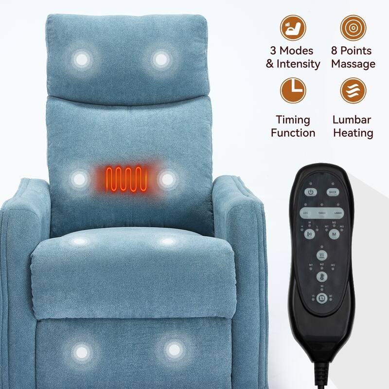Heat Massage Manual Recliner Chair, 360° Swivel Glider Fabric Rocker