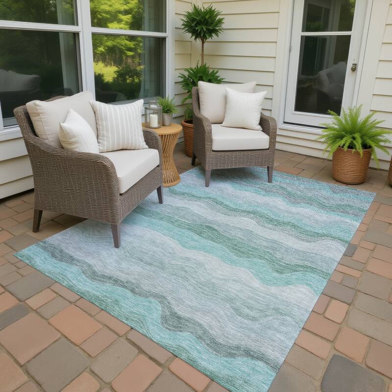 Machine Washable Indoor/ Outdoor Ombre Stripes Chantille Rug - Teal - 5' x 7'6"