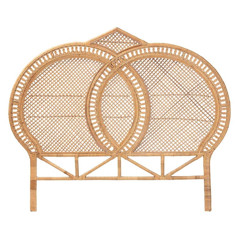 Nerita Rattan Headboard - Handwoven Wicker with Double Circle Design, Light Honey, Lightweight Coastal Bedroom Décor, Queen Size