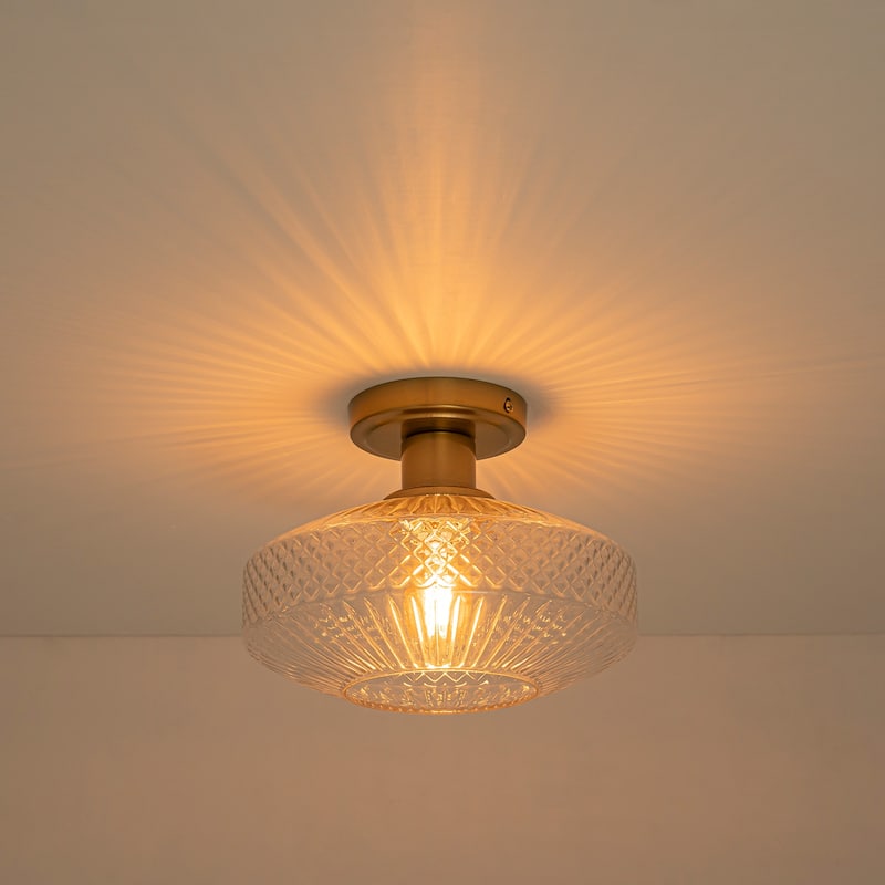 10'' Mid-Century Textured Glass Semi Flush Mount