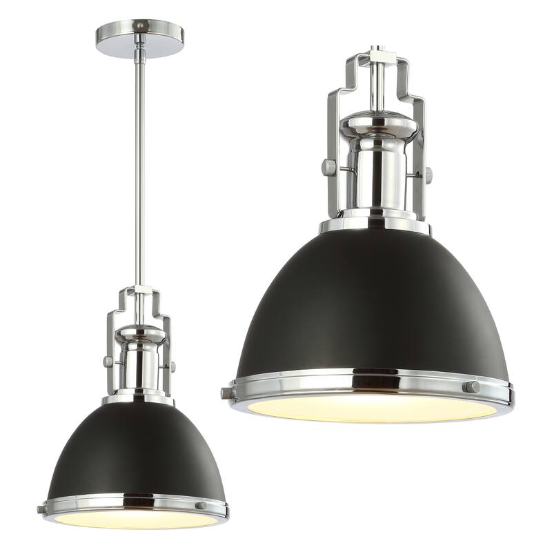 Deere Adjustable Iron/Glass Vintage LED Dome Pendant, by JONATHAN Y - 10" - Black/Chrome