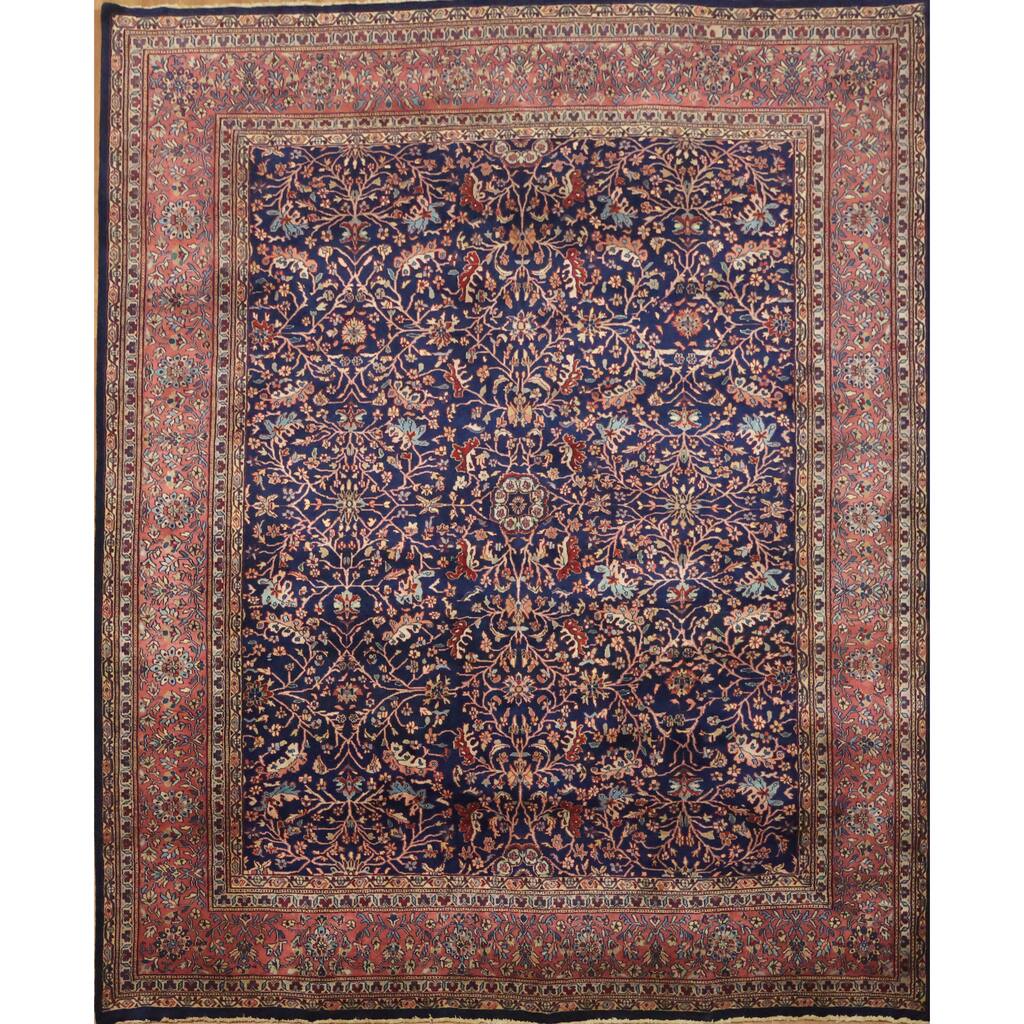 Hand Knotted Oriental 100% Wool Carpet Traditional All-Over Navy Blue & Blues Sarouk Area Rug - 10' 0'' X 8' 2''