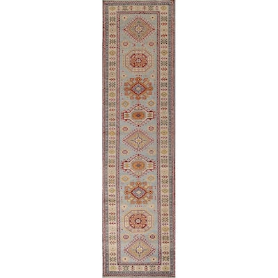 Blue Kazak Runner Rug Handmade Hallway Wool Carpet - 2'8" x 13'0"