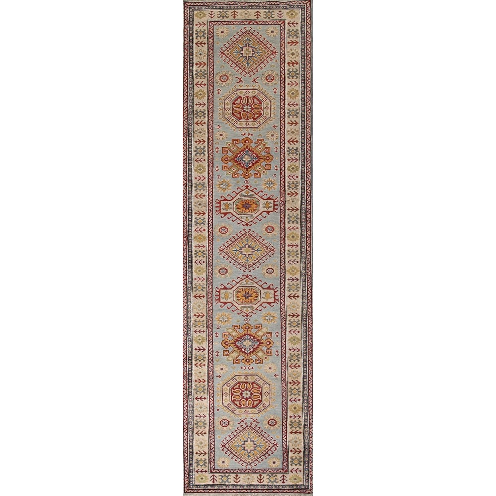 Blue Kazak Runner Rug Handmade Hallway Wool Carpet - 2'8" x 13'0"