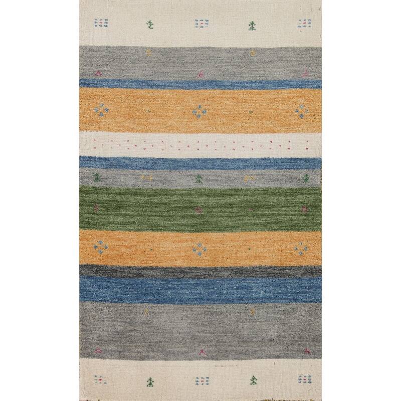 Striped Gabbeh Indian Rug Handmade Wool Carpet - 2'7"x 4'11"