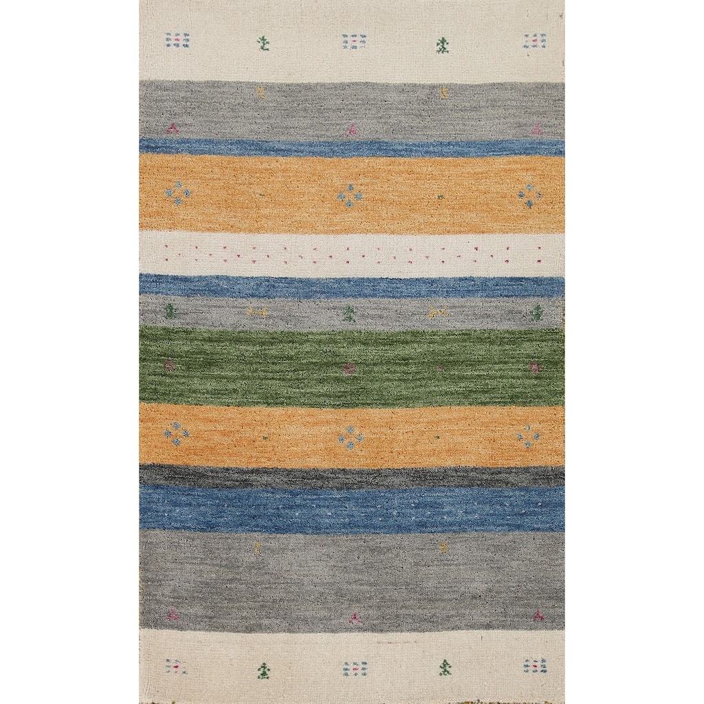 Striped Gabbeh Indian Rug Handmade Wool Carpet - 2'7"x 4'11"