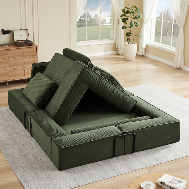 Foldable Floor Sofa Modular Play Couch, Toddler Couch for Playroom, Toddler Corduroy Sofa with Convertible Foam Cushion