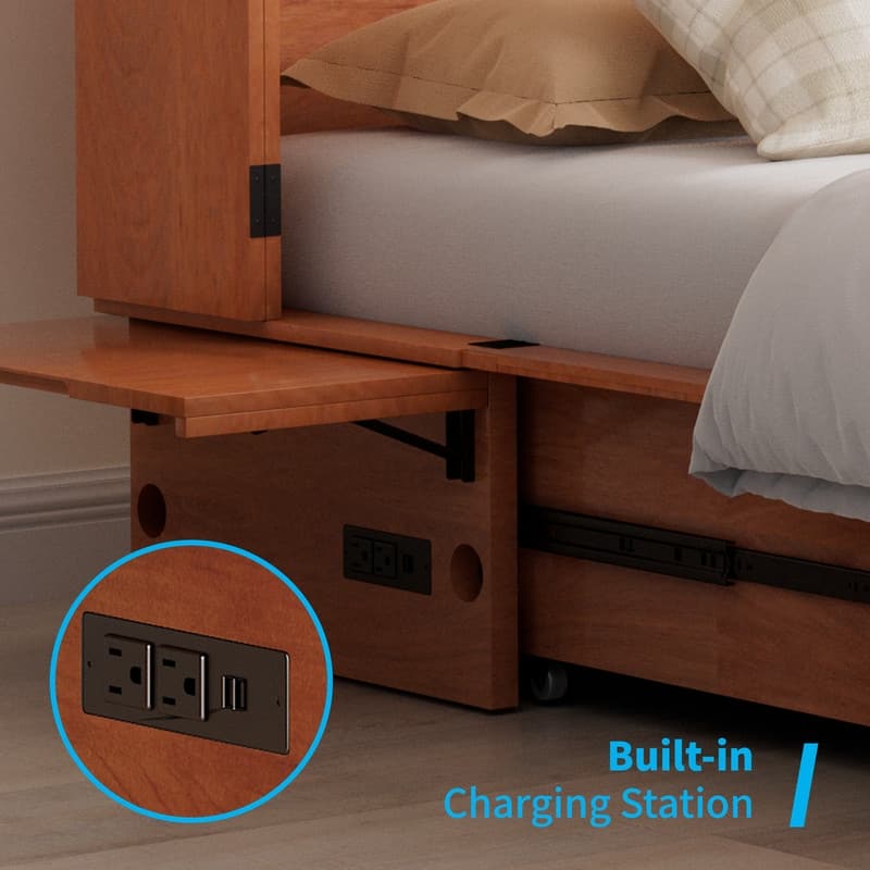 Mixoy Modern Queen Murphy Bed Chest with Foldable Mattress and USB ports
