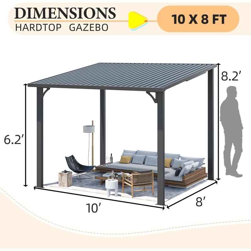 AECOJOY Hardtop Gazebo Outdoor Metal Lean to Pergola Galvanized Steel Roof