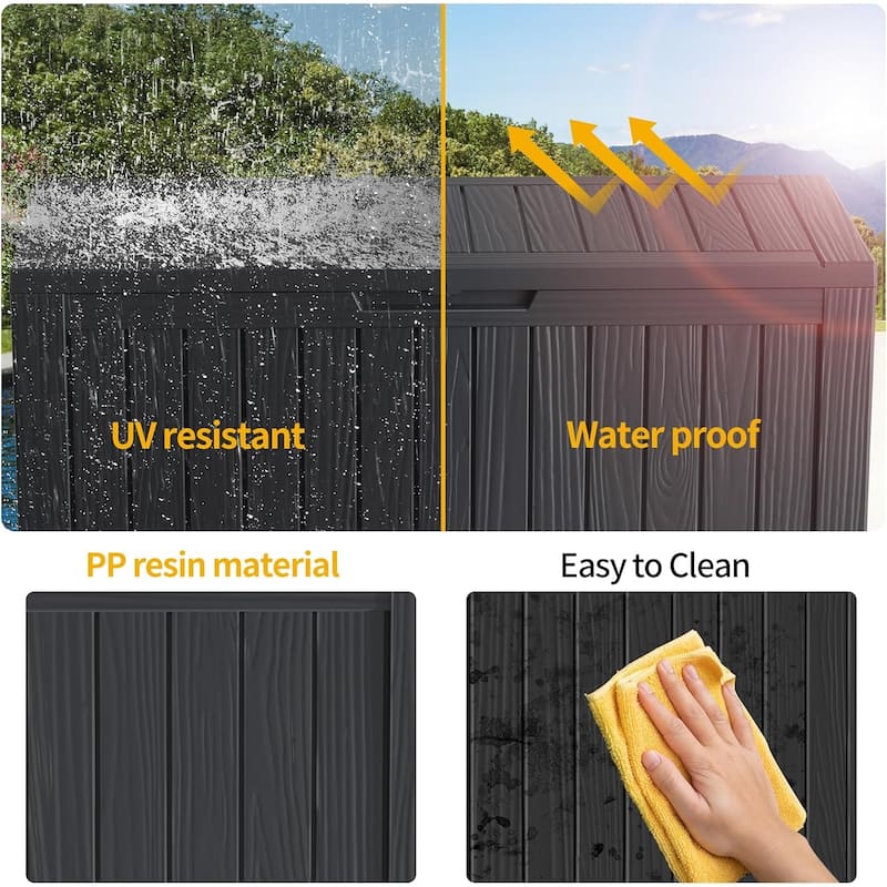 80gallon outdoor resin deck box weatherproofwith hydraulic rod, bench