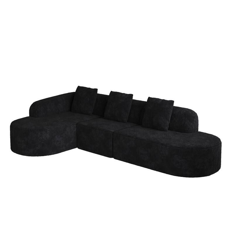 Curved Modular Sofa with Chaise Lounge, Full Compression Upholstered Boneless Sofa, Corner 3 Seater Sofa with 3 Pillows