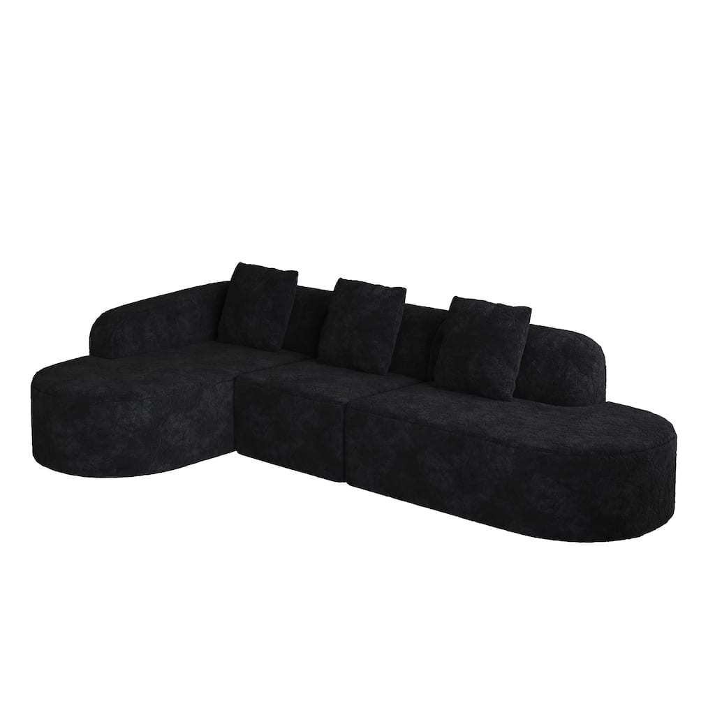 Homylin 112" Curved L-Shaped Modular Sofa with Chaise, 3-Seat Polyester