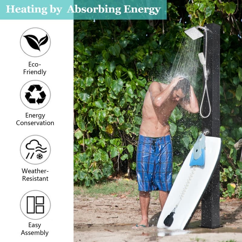 VINGLI Solar Heated Shower with Shower Head, Handhold/Foot Shower Tap for Outdoor Backyard Poolside Beach Pool Spa