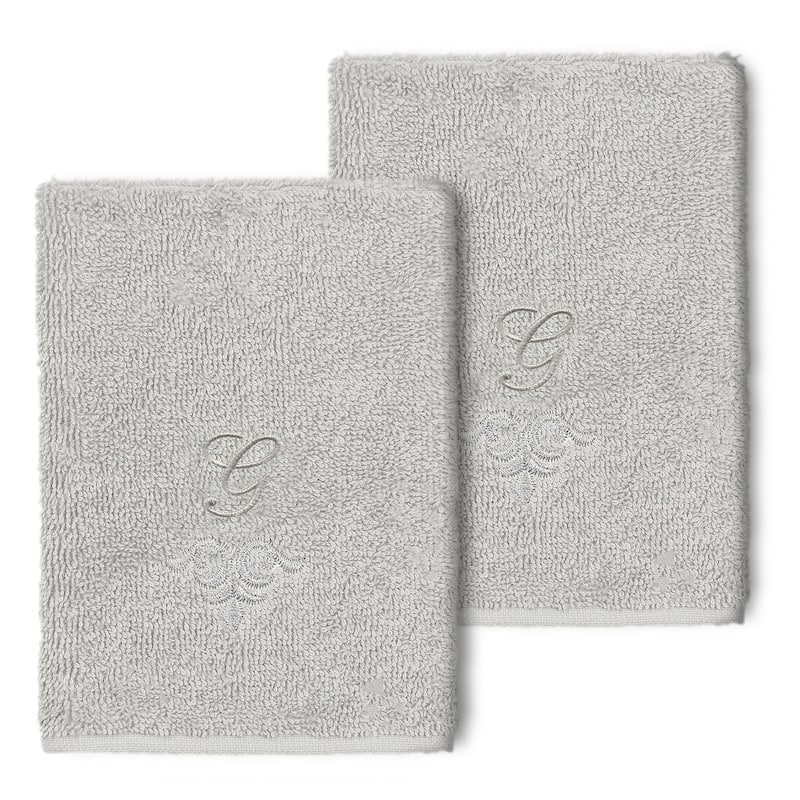 Authentic Hotel and Spa 100% Turkish Cotton Monica 2PC Embellished Washcloth Set - G - Light Gray