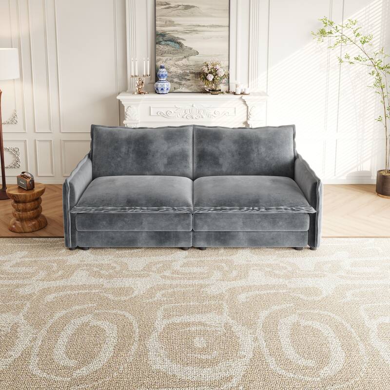 Corduroy Fabric Loveseat Sofa Couch for Living Room, Upholstered Large Size Deep Seat 2-Seat Sofa with 2 Pillow