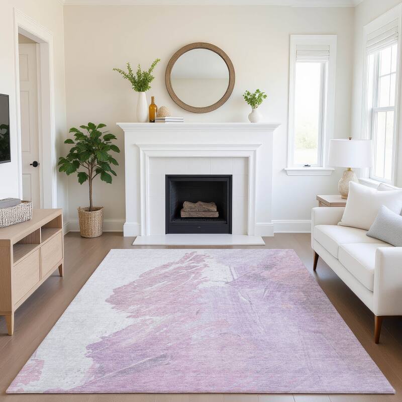 Premium Washable Super Soft Modern Brushstrokes Mayfield Rug - 8' x 10' - Lavender