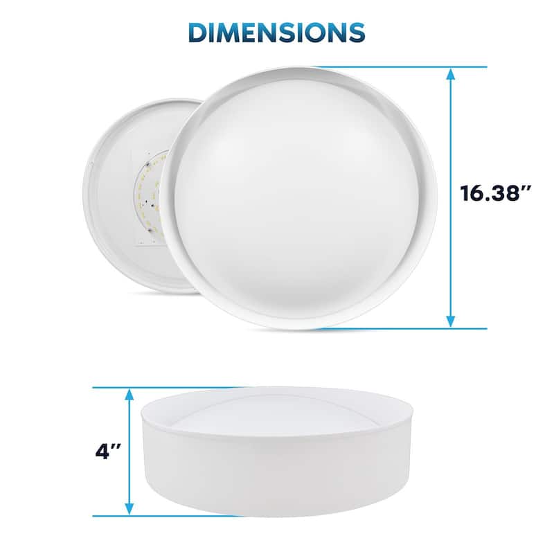 LUXRITE 17-Inch LED Flush Mount Light, 5CCT, 2420 Lumens, 34W, CRI 90, Dimmable, Interchangeable Canopy White & White